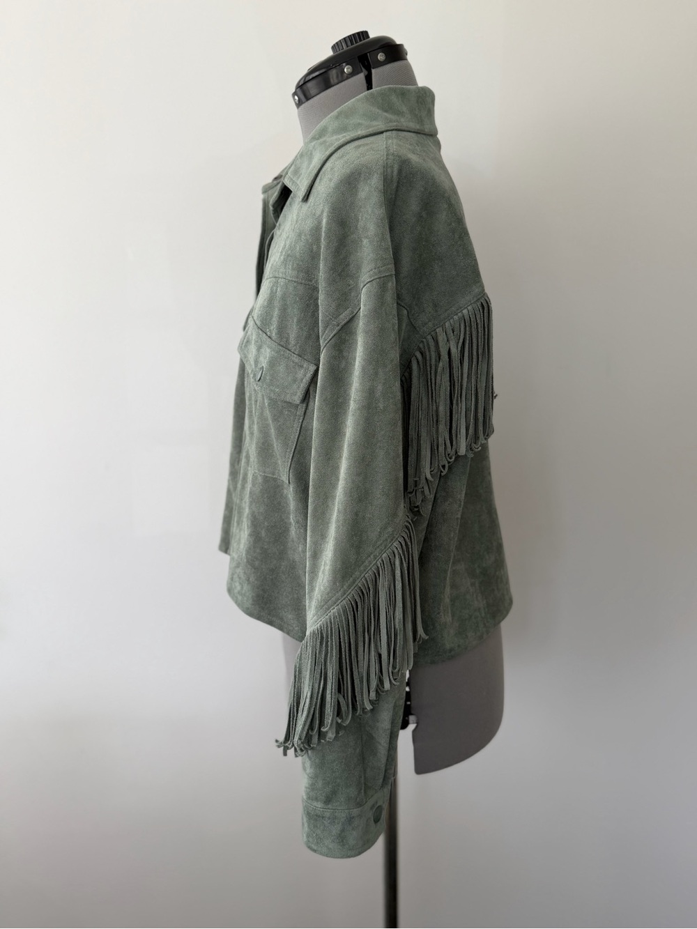 BLANKNYG - Free People - Fringe Jacket - Faux Suede - women’s sz L - Sage Green - Picture 8 of 11
